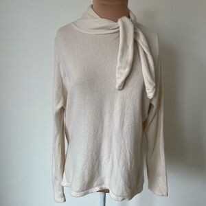 Sue Designer Knits Vintage Pure Cashmere Ivory Ireland Neck Tie Sweater Sz 44/S